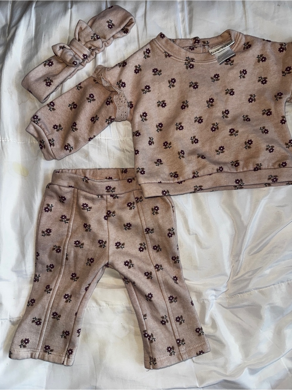 Nicole Miller Floral Sweatshirt Set with Headband - Mauve/Purple